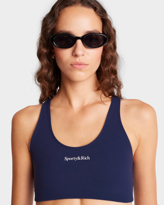 Serif Logo Sports Bra - Navy/White