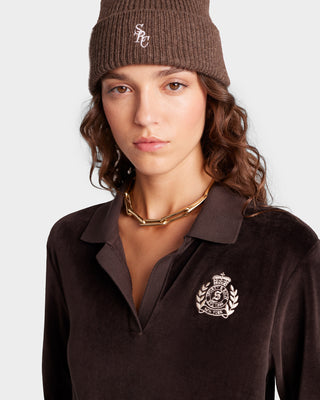 NY Crest Longsleeve Velour Polo - Chocolate/Cream