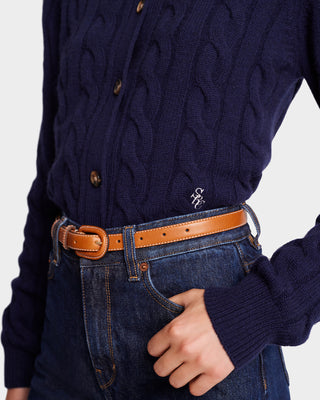 SRC Cableknit Cashmere Cardigan - Navy/White