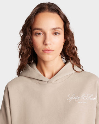 Vendome Script Cropped Hoodie - Elephant/White