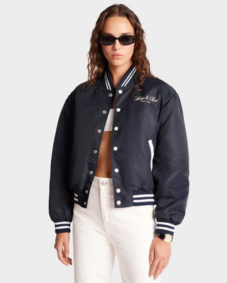 Wellness Boucle Varsity Jacket - Navy/White