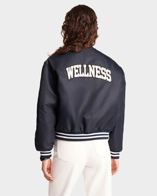 Wellness Boucle Varsity Jacket - Navy/White