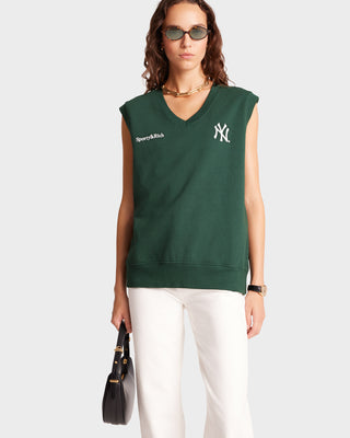 Yankees Serif V-Neck Vest - Forest/White