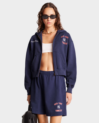 Home Run Cropped Zipped Hoodie - Navy/Sports Red/White