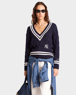 Yankees Serif Cableknit Sweater - Navy/White