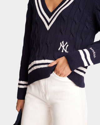 Yankees Serif Cableknit Sweater - Navy/White