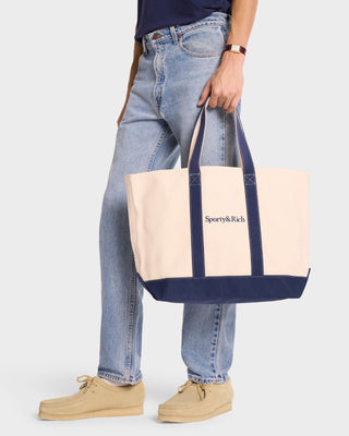 Serif Logo Tote Bag - Natural/Navy