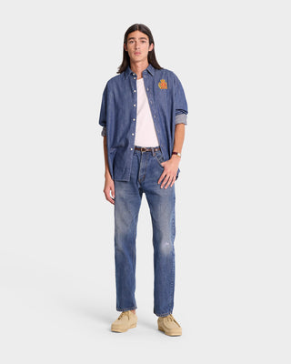 NY Crest Oversized Denim Shirt - Blue Denim