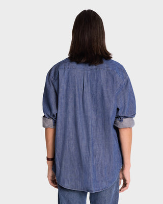 NY Crest Oversized Denim Shirt - Blue Denim