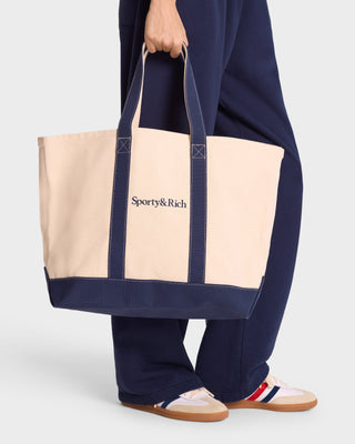 Serif Logo Tote Bag - Natural/Navy