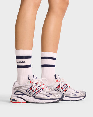 Serif Logo Socks - White/Navy