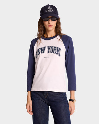 New York Ivy Baseball Tee - White/Navy