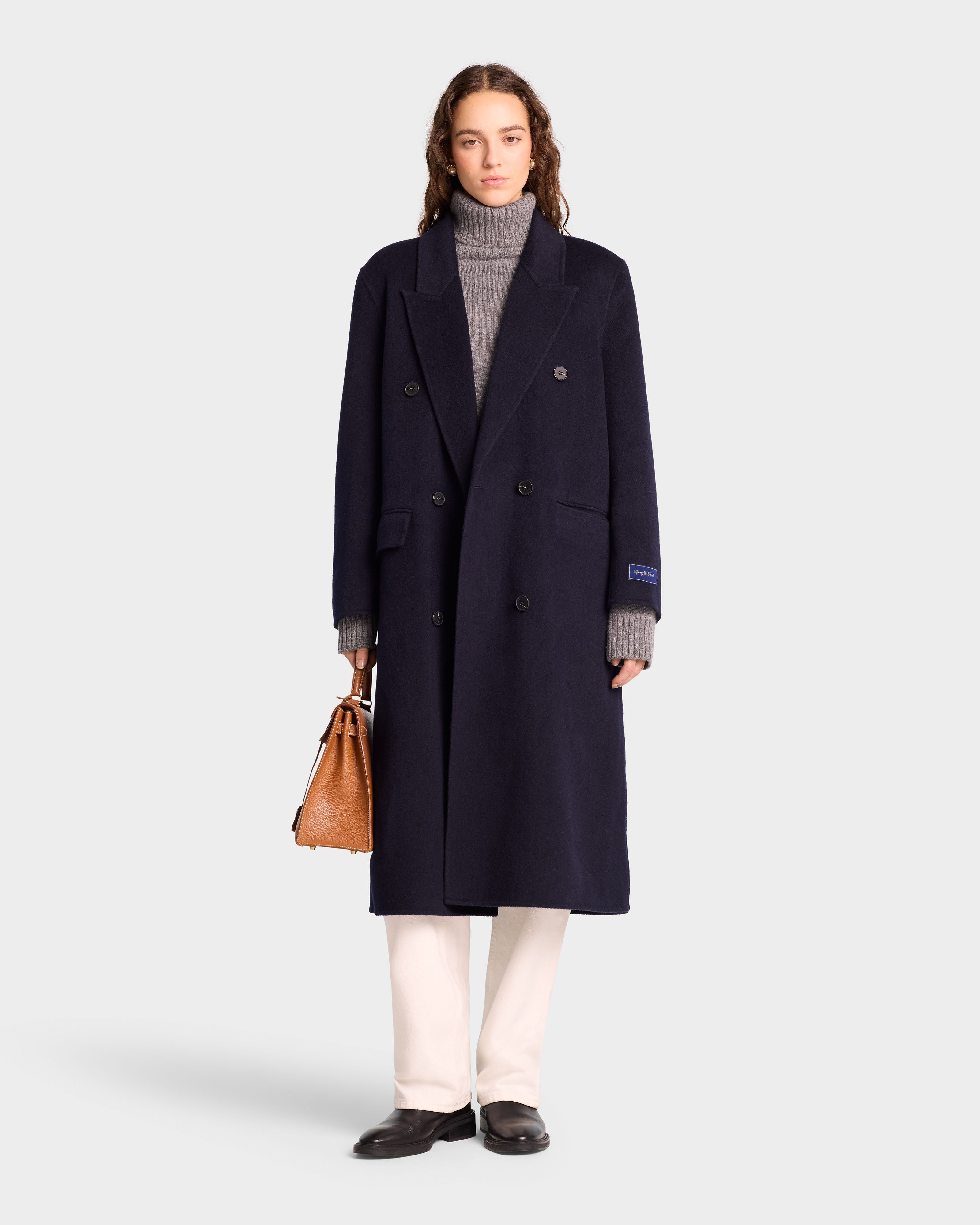 Double Faced DB Cashmere Coat Navy – Sporty Rich