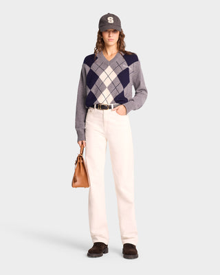 Serif Logo Argyle Sweater - Gray/Navy