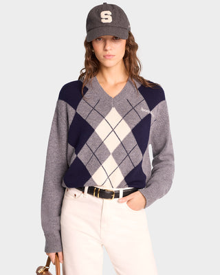 Serif Logo Argyle Sweater - Gray/Navy