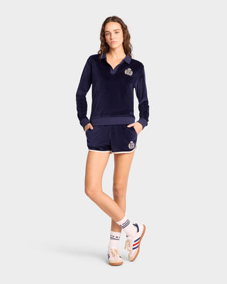 NY Crest Longsleeve Velour Polo - Navy/Cream