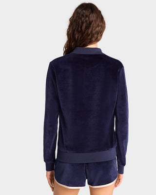 NY Crest Longsleeve Velour Polo - Navy/Cream