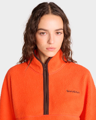 Serif Logo Sherpa Quarter Zip - Squash/Chocolate