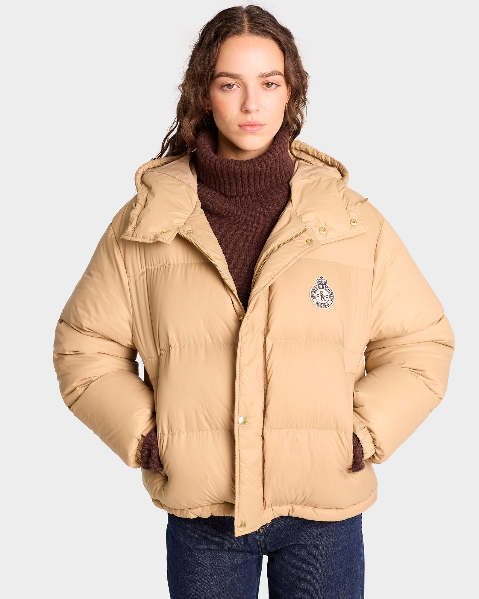 Crown Puffer Jacket Beige - Main Image