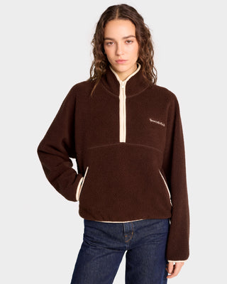 Serif Logo Sherpa Quarter Zip - Chocolate/Cream