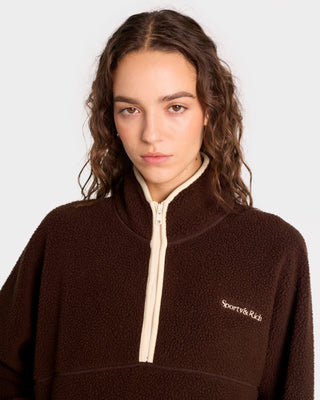 Serif Logo Sherpa Quarter Zip - Chocolate/Cream