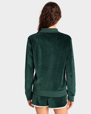 NY Crest Longsleeve Velour Polo - Forest/Cream