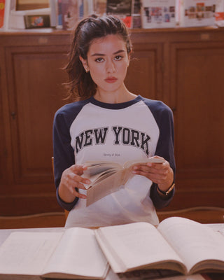 New York Ivy Baseball Tee - White/Navy