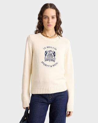 Bristol Crest Cotton Knit Sweater - Cream