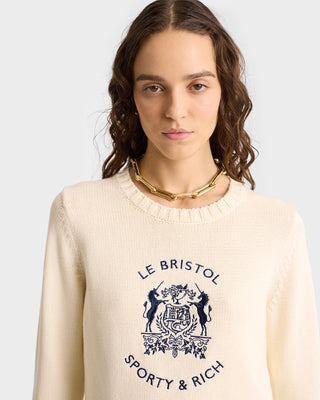 Bristol Crest Cotton Knit Sweater - Cream