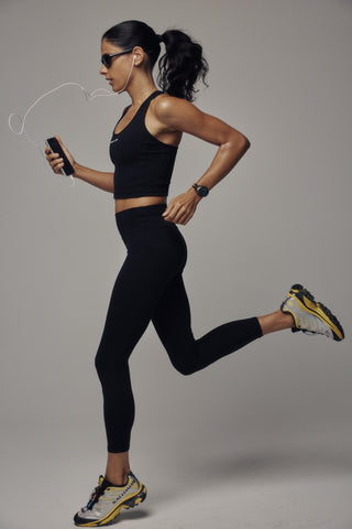 Bonnie Bold Logo Legging - Black, shown against a plain white background, features a high-waisted design for a supportive fit and is crafted from opaque activewear material.