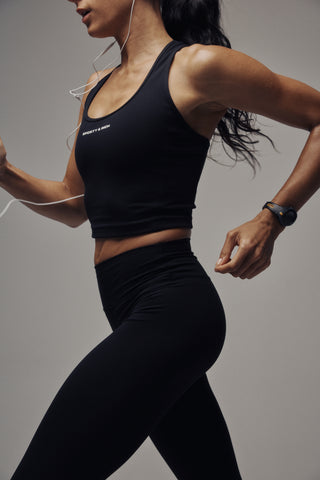 Bonnie Bold Logo Legging - Black, shown against a plain white background, features a high-waisted design for a supportive fit and is crafted from opaque activewear material.