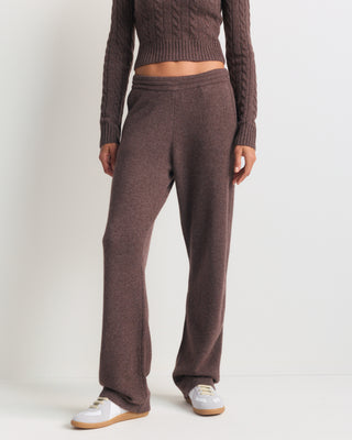 S Logo Cashmere Trousers - Chocolate: brown cashmere-wool blend knit trousers with a drawstring waist and S logo.
