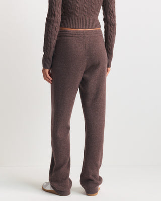 S Logo Cashmere Trousers - Chocolate: brown cashmere-wool blend knit trousers with a drawstring waist and S logo.