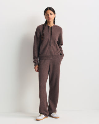 S Logo Cashmere Trousers - Chocolate: brown cashmere-wool blend knit trousers with a drawstring waist and S logo.