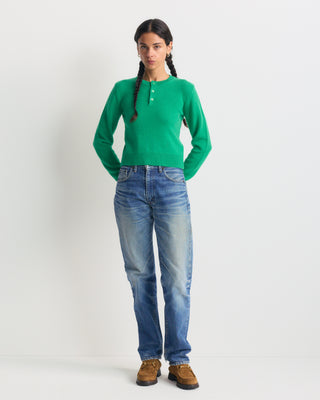 Green Iba S Logo Cashmere Henley - Kelly cropped sweater with a button placket and a ribbed hem.