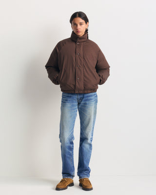 Dustin Vendome Snow Puffer - Chocolate in dark brown with a high collar, snap-button closure, and chest logo.