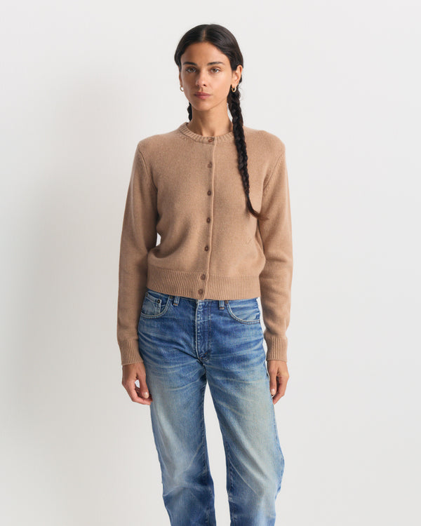 Idali S Logo Cashmere Cardigan - Camel with a button front and an embroidered script S logo.
