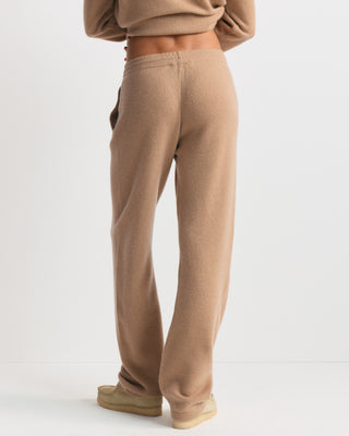 Camel-colored Ivana S Logo Cashmere Trousers in a wide-leg cut with a small embroidered logo on the hip.