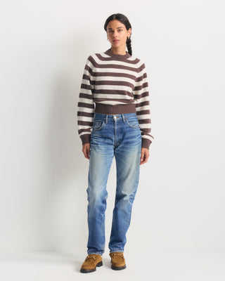 Julietta Striped Knitted Sweater - Chocolate with brown and cream horizontal stripes.