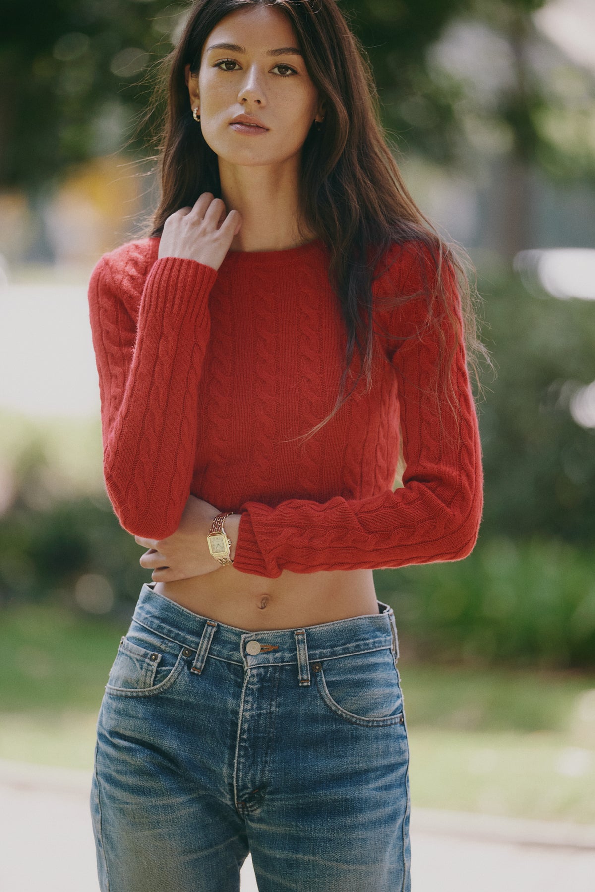 Jala SRC Cable Cropped Sweater - Ruby