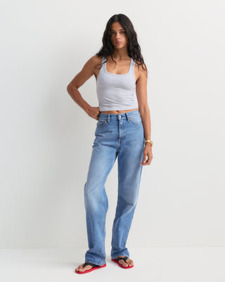 Loose Jean - Light Wash high rise straight-leg jeans laid flat on a white background.