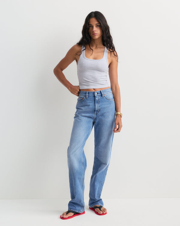 Loose Jean - Light Wash high rise straight-leg jeans laid flat on a white background.