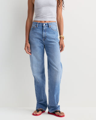 Loose Jean - Light Wash high rise straight-leg jeans laid flat on a white background.
