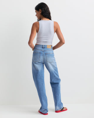 Loose Jean - Light Wash high rise straight-leg jeans laid flat on a white background.