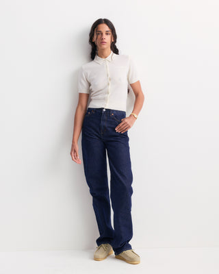 Jannie Signature Logo Cashmere SS Cardigan in Off White, featuring a short-sleeve cropped design with front buttons, displayed on a plain background.