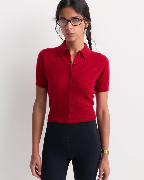 Jannie Signature Logo Cashmere SS Cardigan - Ruby
