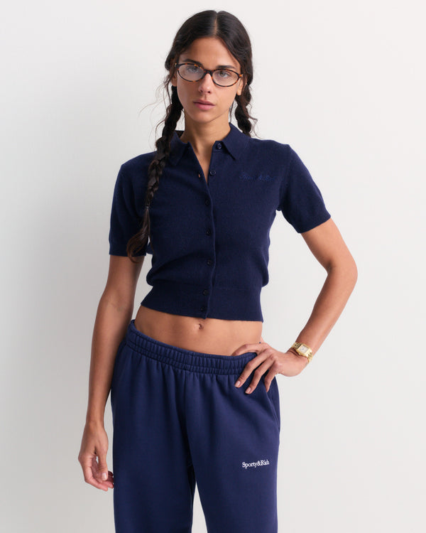 Jannie Signature Logo Cashmere SS Cardigan - Dark Navy