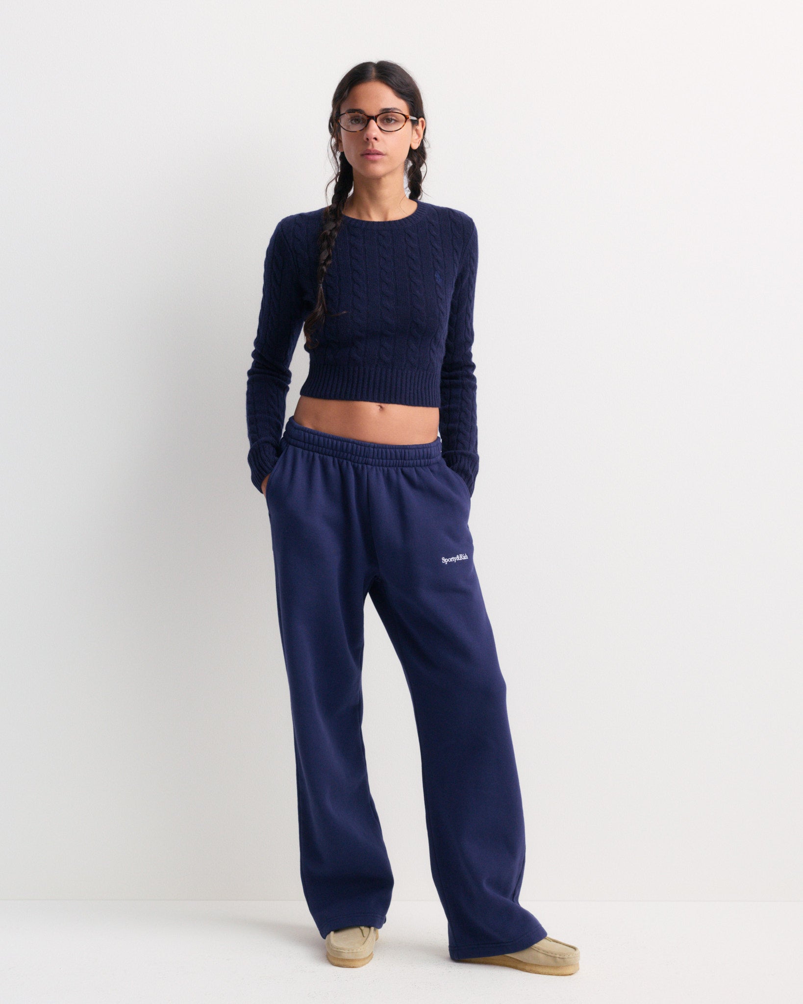 Jala SRC Cable Cropped Sweater - Dark Navy – Sporty & Rich