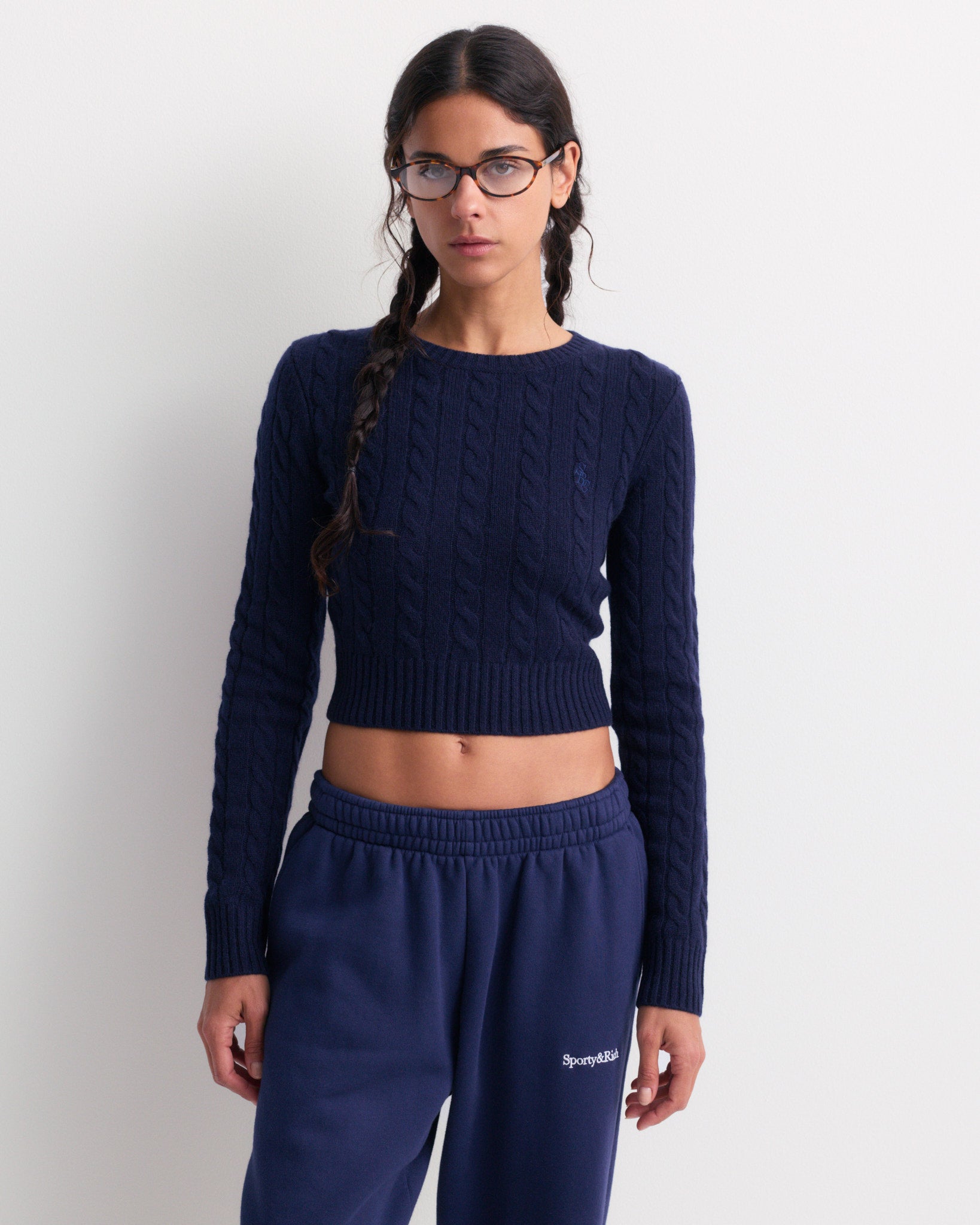 Jala SRC Cable Cropped Sweater - Dark Navy – Sporty & Rich