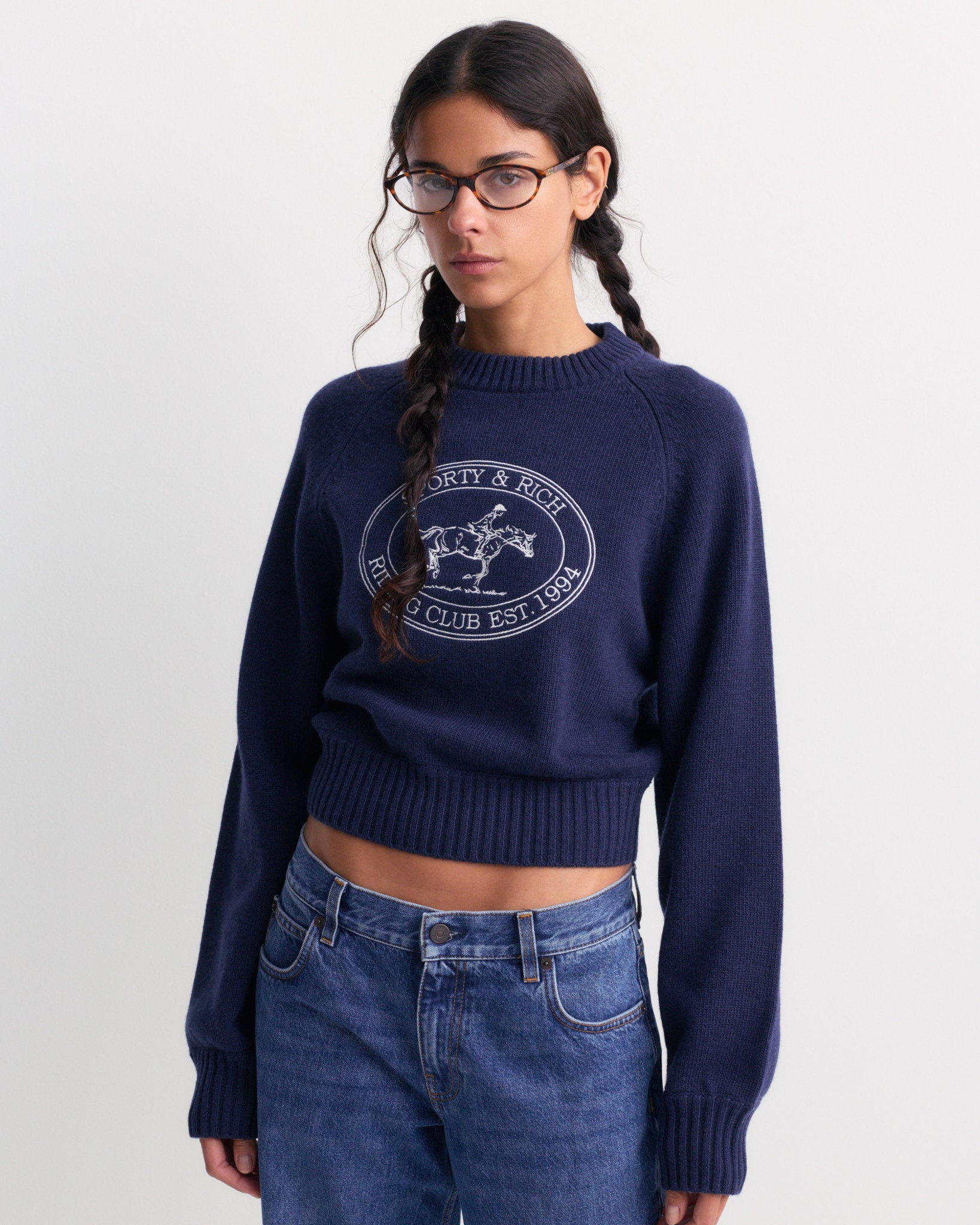 Joconde Riding Club Knitted Boxy Sweater - Dark Navy – Sporty & Rich